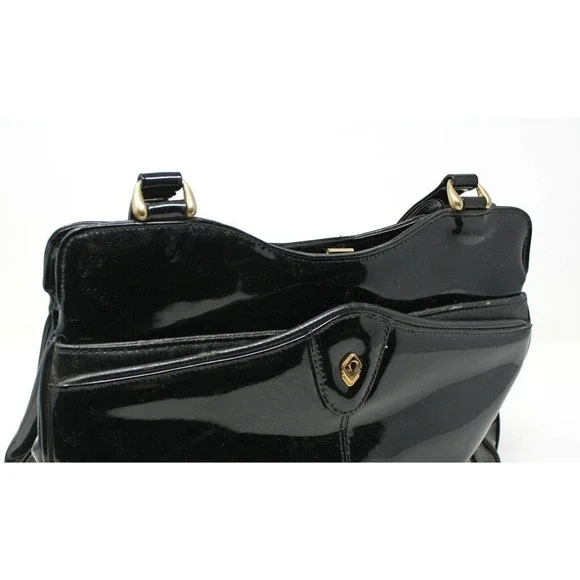Vintage Almondo Originals Black Patent Leather Style Purse Handbag - Hey Viv - Picture 3 of 6